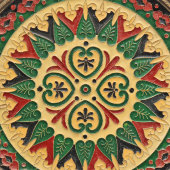 Тарелка в русском стиле с красно-зеленым растительным орнаментом, латунь с эмалями, Россия, 19 в.