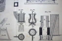 Старинная гравюра «Чертежи к технологиям металлов»