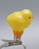 Стеклянная елочная игрушка на прищепке «Желтый цыпленок», стекло, СССР, 1950-е
