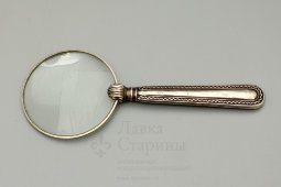 Старинная лупа, увеличительное стекло в оправе с ручкой из серебра, Европа, нач. 20 в.