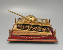 Подарок советскому военному, масштабная модель-макет  «Танк Т-54», латунь, оргстекло, СССР, 1970-80 гг.