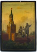 Советская лаковая шкатулка  «Спасская башня Московского Кремля», Федоскино