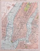 План Нью-Йорка начала 20 в., бумага, багет