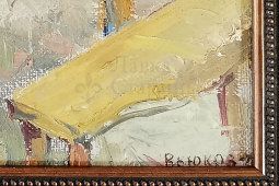 Картина «Деревенский натюрморт», художник Вьюков И. И., соцреализм, фанера, масло, 1970-е