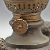 Антикварная керосиновая лампа с путти, стекло, шпиатр, Франция, 19 в.