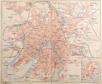 Дореволюционный план города Москвы в раме, Тов-во Просвещение, Санкт-Петербург, 1900-е