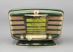 Уникальный подарок, зеленый советский ламповый радиоприемник «Звезда-54», 1954 год