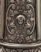 Антикварный стеклянный кувшин для вина с ручкой и крышкой из серебра, 800 проба, Германия, кон. 19 в.
