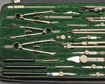 Готовальня, набор инструментов для черчения «Präcision Leonardo IX» в кожаном футляре, фирма Е. O. Richter&Co, Германия, 1950-60 гг.