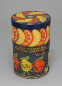 Круглая коробочка «Мармелад. Апельсинные и лимонные дольки», Фабрика «Ударница», Москва, 1960-е