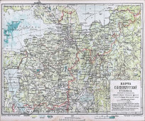 Старинная карта Санкт-Петербургской губернии России, бумага, багет, н. 20 в.