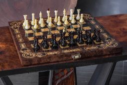 Подарочные шахматы «Арабески Марин», янтарь, орех, мануфактура «Емельянов и сыновья»