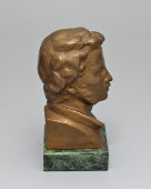 Настольный бюст небольшого размера «А. С. Пушкин», скульптор Дубрович Б. А., силумин, мрамор, СССР, 1950-е