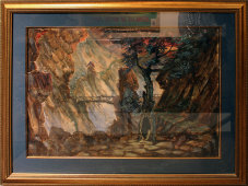 Картина «Мост над ущельем», Европа, бумага, акварель, багет