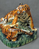 Большая интерьерная скульптура «Тигры», скульптор Наталья Щукина, Конаковский фаянс, 1980-90 гг.