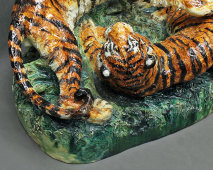 Большая интерьерная скульптура «Тигры», скульптор Наталья Щукина, Конаковский фаянс, 1980-90 гг.