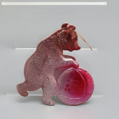 Винтажная ёлочная игрушка «Медвежонок с мячом», штампованный картонаж, СССР, 1960-70 гг.