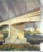 Картина «Мост», художник Грецкие И. и Ю., бумага, акварель, СССР, 1984 г.