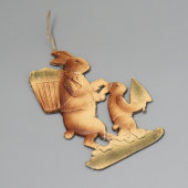 Винтажная ёлочная игрушка «Зайцы», штампованный картонаж, СССР, 1930-40 гг.