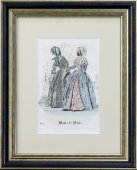 Старинная гравюра «Французская дамская мода 1830-х», багет, стекло, Франция, 1870-е