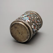 Антикварная серебряная стопка с эмалевым орнаментом, серебро 75 пробы, перегородчатая эмаль, Россия, 19 век