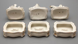 Комплект шкатулок, туалетных коробочек «Украина, Россия, Белоруссия», скульптор Малышева Н. А., фарфор Дулево, 1956 г.