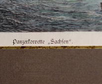 Раскрашенная литография  «Броненосный корвет «Sachsen», Германия, 1870-80 гг.