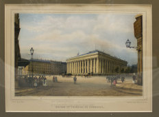 Гравюра «Париж, здания фондовой биржы и суда», Франция, 19 век
