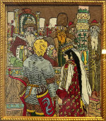 Старинная вышивная картина «Иван-царевич с Царевной», русский стиль, 1910-20 гг.