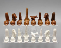 Набор для военно-шахматной игры «Шах-бой», агитационные шахматы советского периода, редкость, Гжель, 1930-е