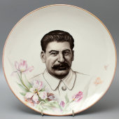 Агитационная настенная тарелка «И. В. Сталин», живопись, фарфор Дулево, 1940-е