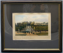 Гравюра «Вид на каскад фонтанов и дворец», Франция, 19 век