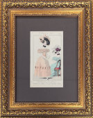 Старинная гравюра «Парижская мода: дамы в шляпах», багет, стекло, Франция, 19 в.