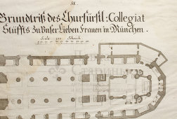 Старинная гравюра «Мюнхен Фрауэнкирхе Поэтажный план Венинг», Германия, 1700-е годы