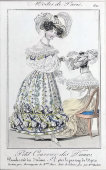 Старинная гравюра «Мода Парижа: маленькие дамские аксессуары», багет, стекло, Франция, 19 в.
