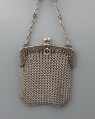 Серебряная маленькая дамская театральная сумочка, кольчужное плетение, 900 проба