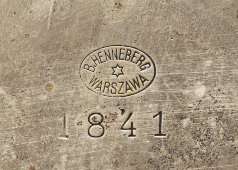 Старинный латунный подстаканник «С днем ангела», фирма бр. Хеннеберг (B. Henneberg Warszawa), Россия, 1890-е
