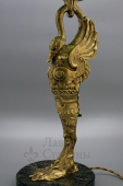 Настольная лампа Настольная лампа «Лебедь»​, Европа, нач. 20 в., бронза, натуральный камень, абажур из зеленого стекла