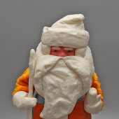 Игрушка под новогоднюю ёлку «Дед Мороз с посохом», вата, папье-маше, плюш, Россия, 1992 г.