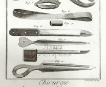 Гравюра «Старинные хирургические инструменты», Франция, 18 в.