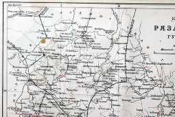 Старинная карта Рязанской губернии царской России, карт. зав. Я. М. Лапинера, к. 19 в., н. 20 в.