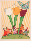Советская почтовая открытка «Танец дружбы. Всемирный фестиваль молодежи и студентов», художники И. Шиманская, И. Агапов, Ленинград, 1956 г.
