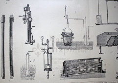 Старинная гравюра «Лаборатория химическая»