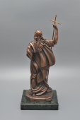 Кабинетная настольная скульптура «Святой апостол Андрей Первозванный», бронза, змеевик, Россия, 2000-е