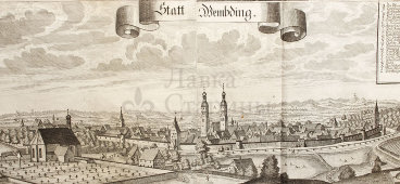 Старинная гравюра «Город, двойной лист», Германия, 1700-е годы