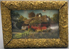 Картина «Красный дом с соломенной крышей», живопись, багет, стекло