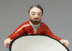 Старинная фарфоровая статуэтка, солонка «Мужичок с бородой», частный завод, Гжель, кон. 19 в.