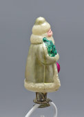 Ёлочная игрушка на прищепке «Дед Мороз с мешком подарков», стекло, СССР, 1950-е