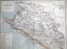 Старинная дореволюционная карта Кубанской области, бумага, багет, к. 19 в., н. 20 в.