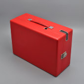 Винтажный патефон-чемоданчик в красном цвете, модель ПТ-3, Патефонный завод в г. Молотов, 1952-53 гг.